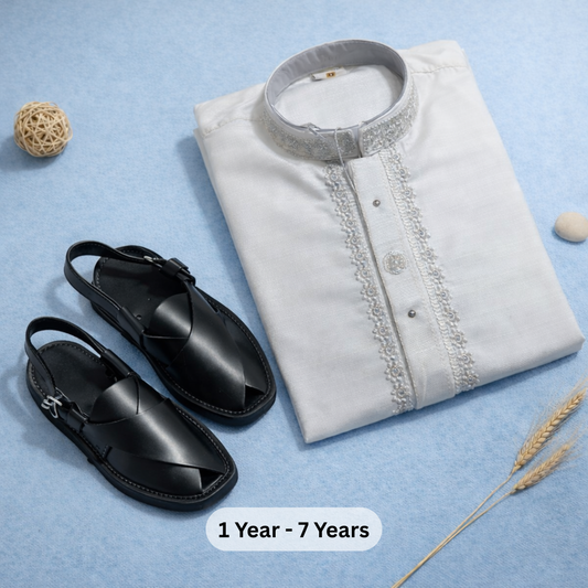 Eid Bundle - Boys White Kurta Shalwar with Peshawari Sandal