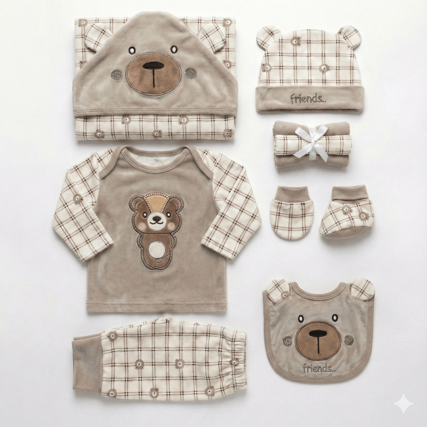 10 Piece Adorable Bear Face Baby Set - Complete Newborn Bundle - Comfort Cubz