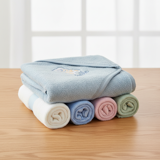 Baby Hooded Towel Set with 4 Face Towels - Soft Cotton Bath Time Bundle for Newborns & Infants