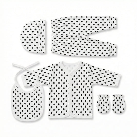 5 - Piece Newborn First Wear Set - Soft Cotton Dotted Design 0 - 3M - Comfort Cubz