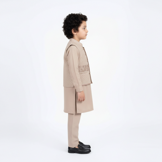 Boys 3-Piece Waistcoat Kurta Shalwar - Premium Traditional Outfit 1-4Y