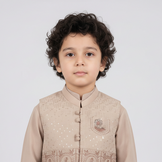 Boys 3-Piece Waistcoat Kurta Shalwar - Premium Traditional Outfit 1-4Y