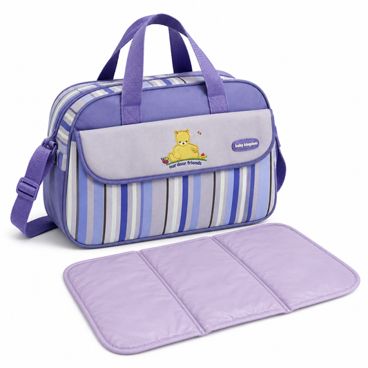 D-Shape Baby Diaper Bag โ Multi-Compartment with Changing Mat | Light Blue & Purple