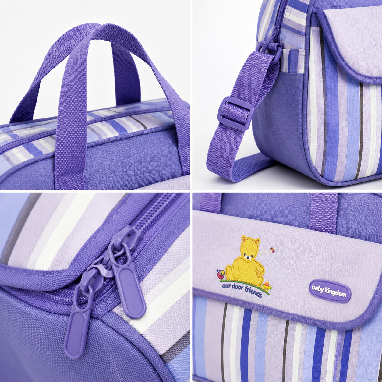 D-Shape Baby Diaper Bag – Multi-Compartment with Changing Mat | Light Blue & Purple