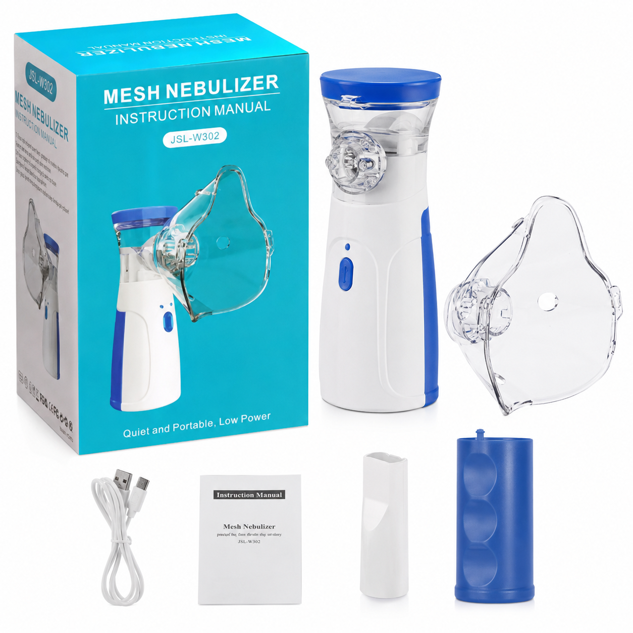 Portable Mesh Nebulizer W302 – Compact Rechargeable USB Breathing Machine for Kids