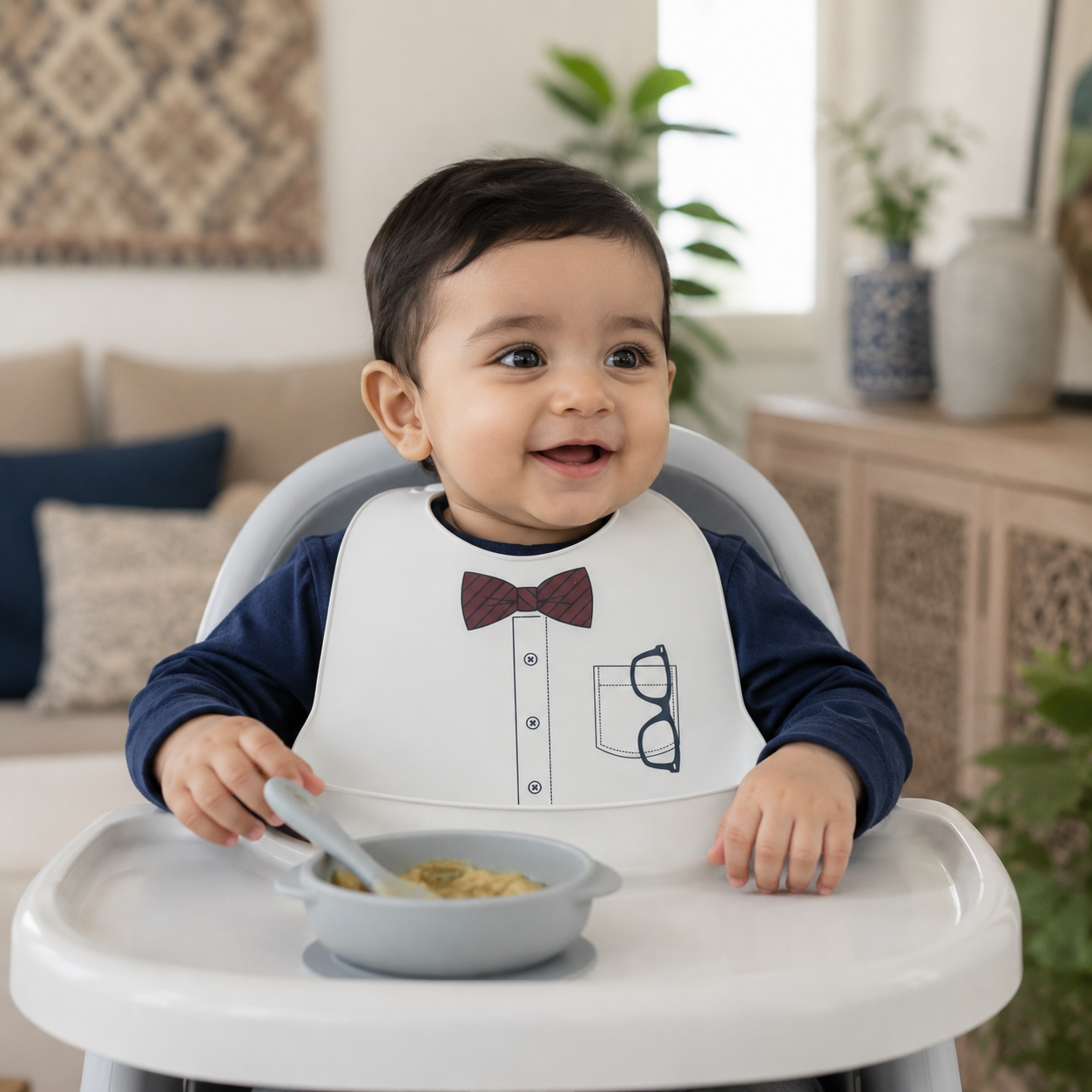 Baby Silicone Bib โ Waterproof Soft Feeding Bib | White, Blue, Pink & Red