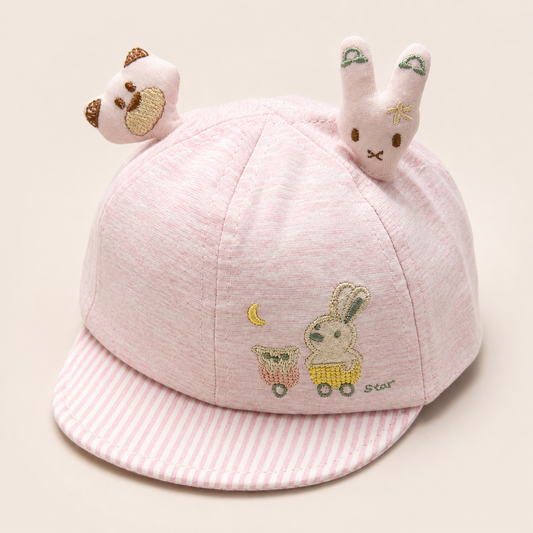 Baby Bear Cap โ Cute Knit Hat for Newborns & Toddlers | Cream, Gray & Pink