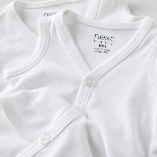 Next Baby Vest Pack of 3 โ Plain White Soft Cotton Bodysuits | 0โ9 Months