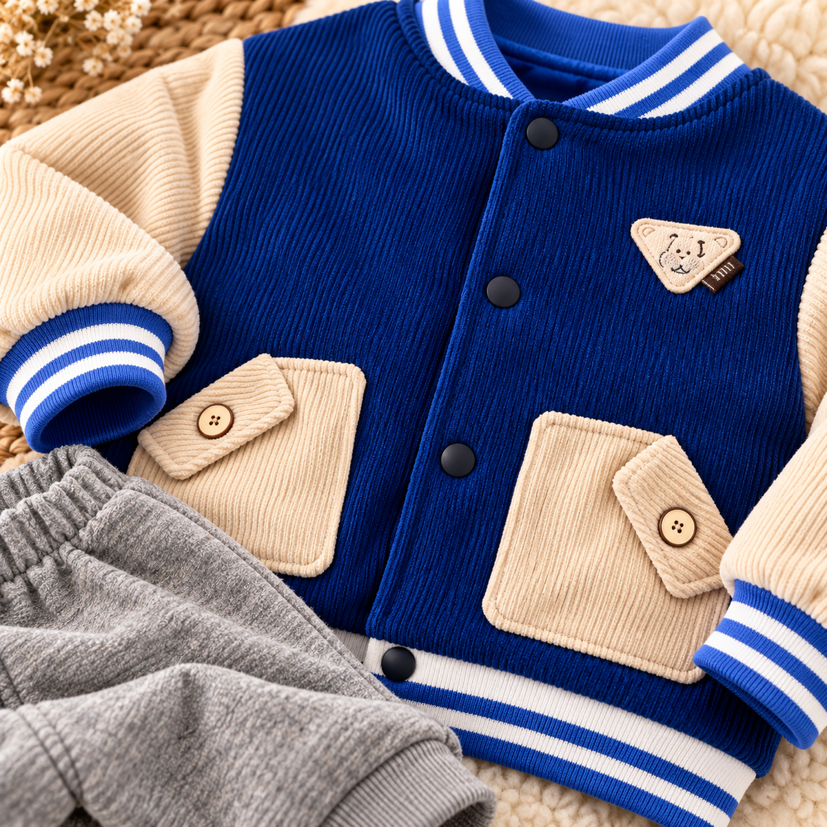 Kids Blue Varsity Jacket & Grey Jogger Outfit
