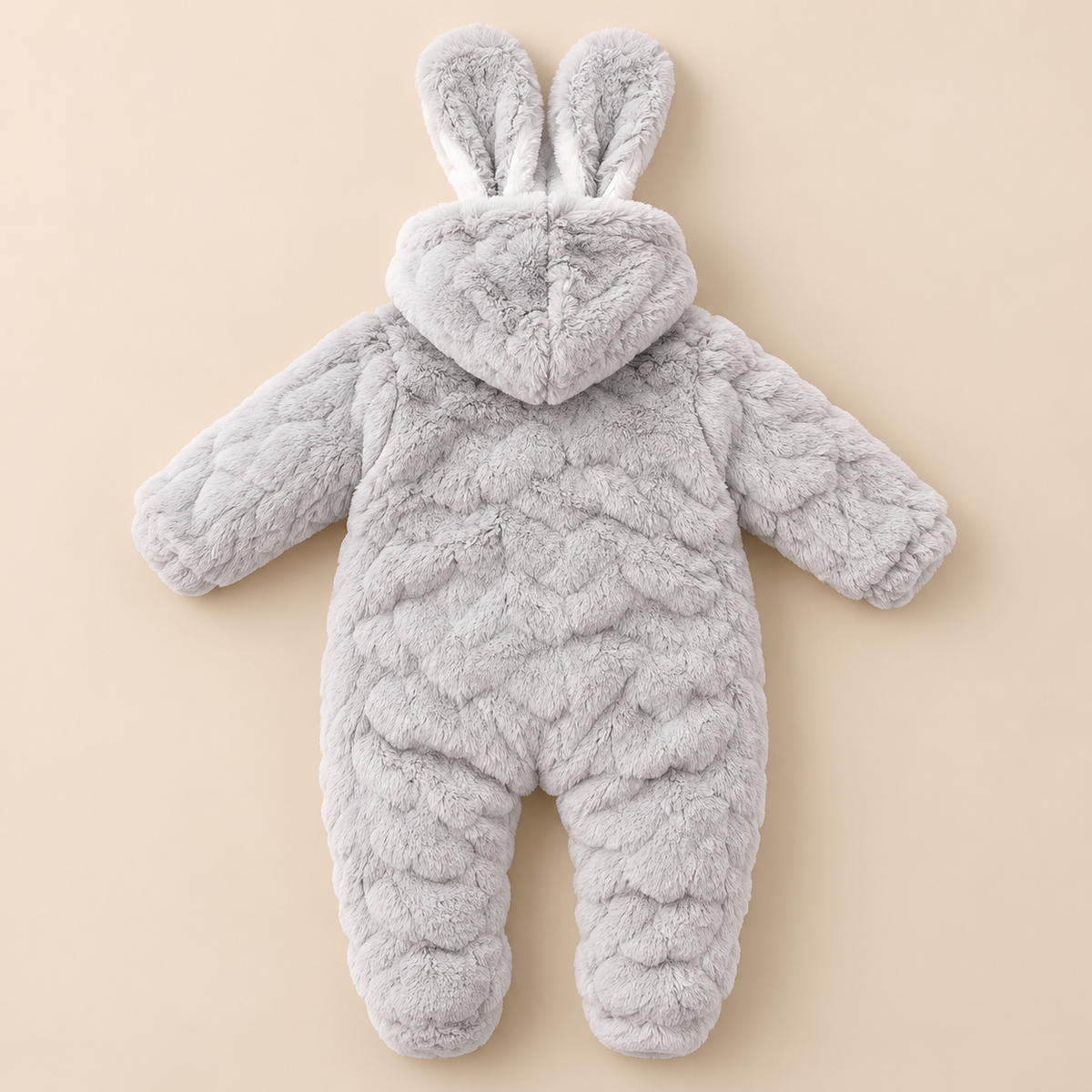 Baby Grey Plush Bunny Hooded Romper