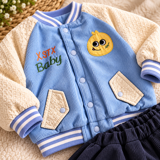 Kids Sky Blue Character Varsity Jacket & Navy Jogger Outfit