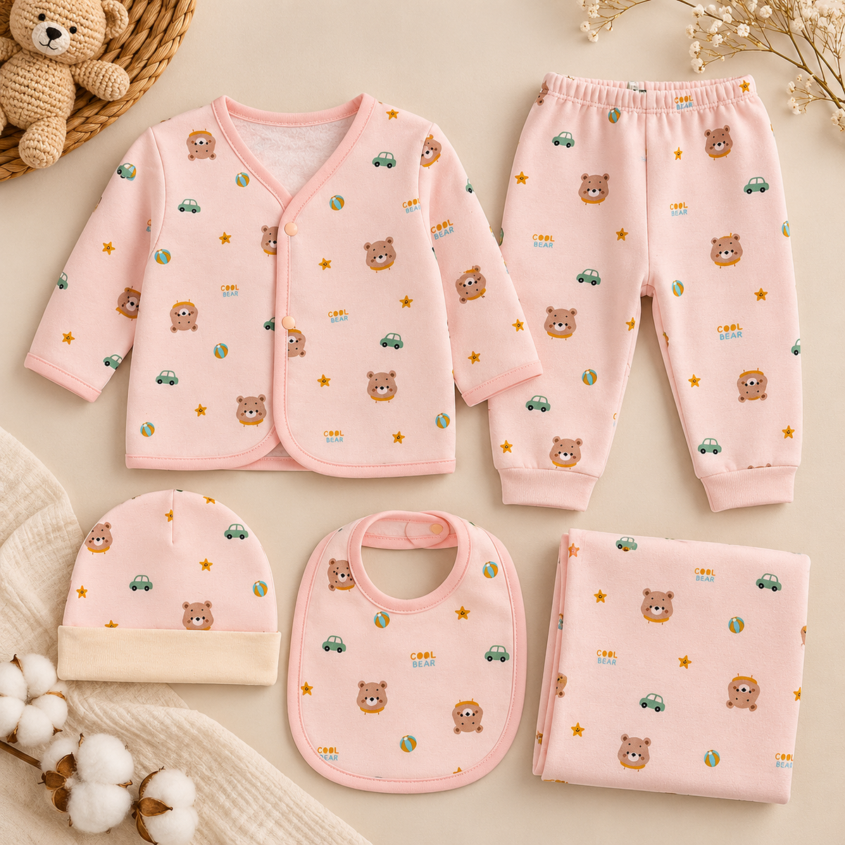 Baby Pink Bear & Car Print Starter Set