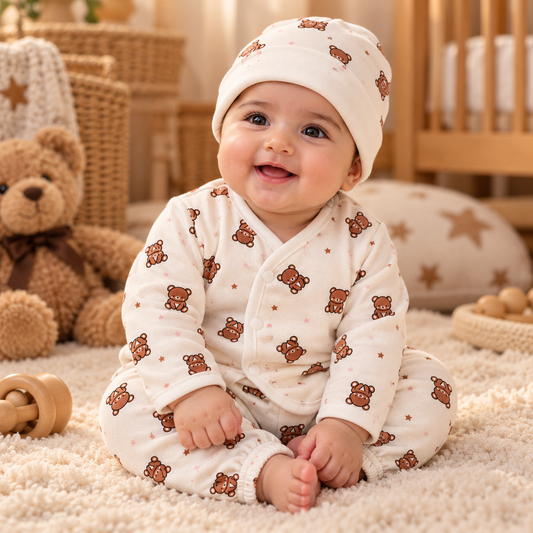 Baby Ivory Teddy Bear & Star Print Starter Set