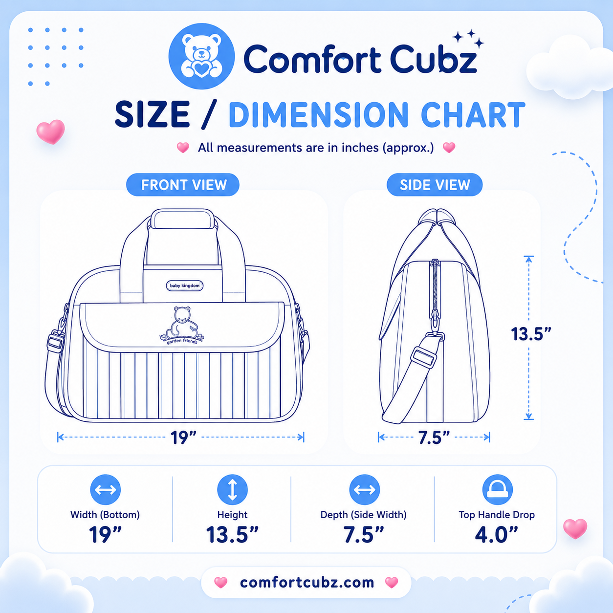 D-Shape Baby Diaper Bag – Multi-Compartment with Changing Mat | Light Blue & Purple
