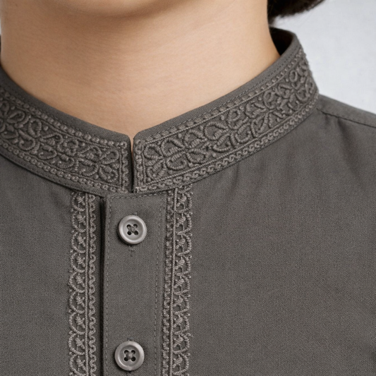 Boys Grey Kurta Shalwar Set - Premium Traditional Outfit