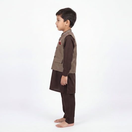 Boys 3-Piece Waistcoat Kurta Shalwar - Premium Traditional Outfit