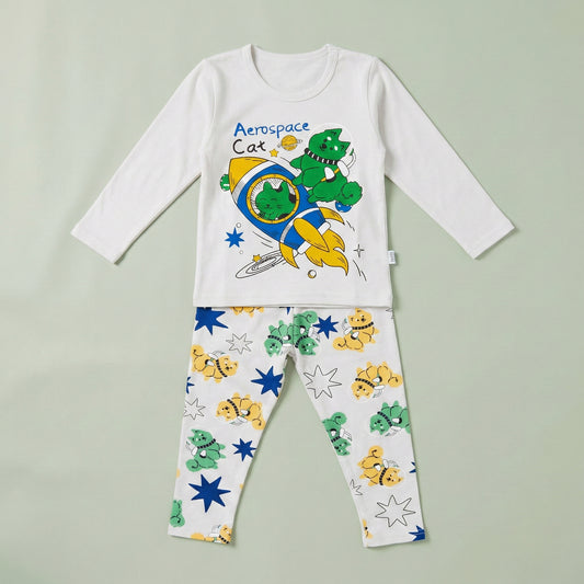 Boys 2-Piece Outfit - Shirt & Trouser Aerospace Cat Design 18M-4Y