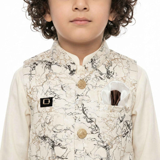 Boys Premium White Kurta Shalwar with Elegant Waistcoat - Wash & Wear 1-4Y