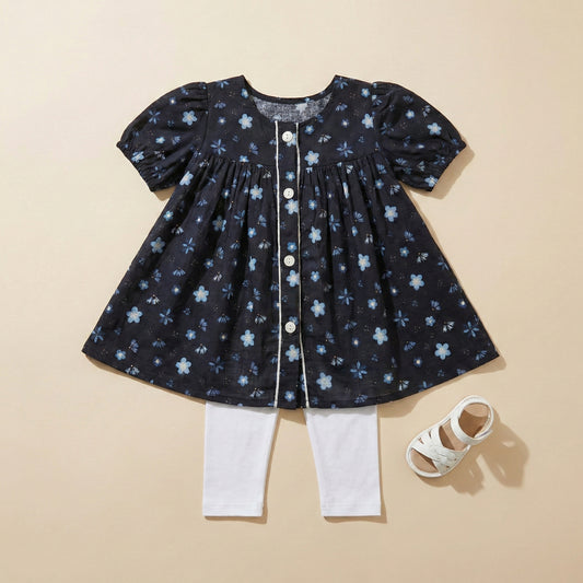 Baby Girl Black Floral Frock - Elegant Party Dress 12M-3Y