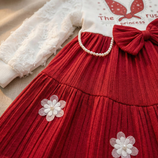 Baby Girl Red & White Party Frock - Elegant Fancy Dress 12M-5Y