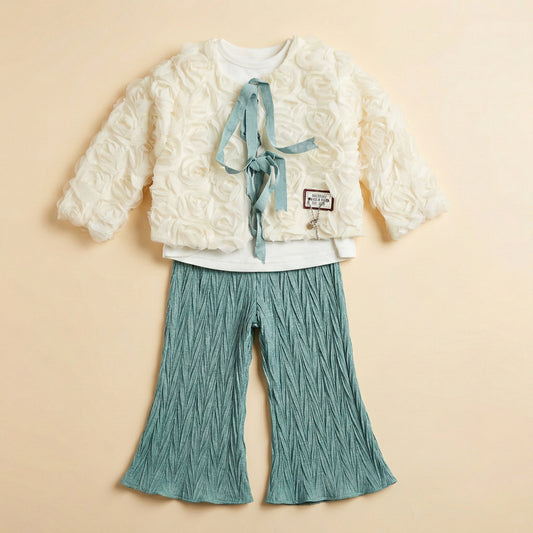 Baby Girl Jacket & Flapper Set - White & Green Outfit 2-5Y