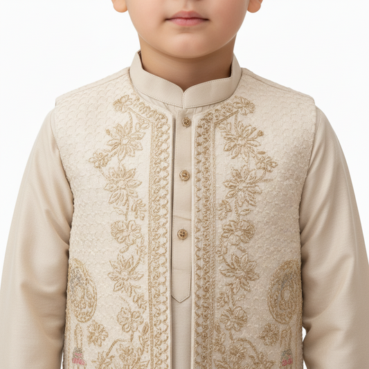 Boys 3-Piece Waistcoat Kurta Shalwar - Premium Traditional Outfit 3-4Y