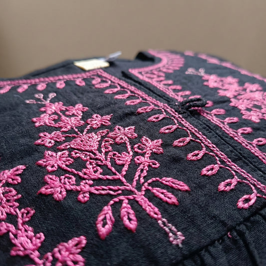 Baby Girl Black Embroidered Frock - Elegant Party Dress 12M-3Y