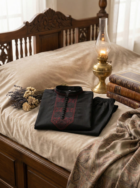 Boys Stylish Black Kurta Shalwar - Traditional Outfit 1-4Y