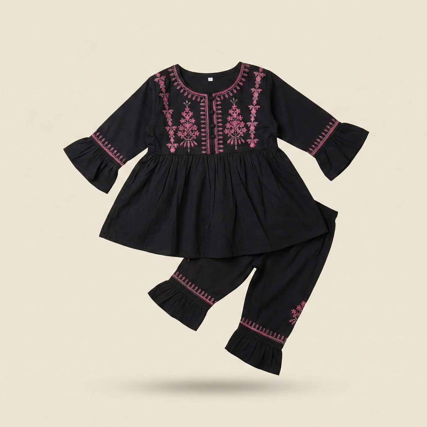 Baby Girl Black Embroidered Frock - Elegant Party Dress 12M-3Y