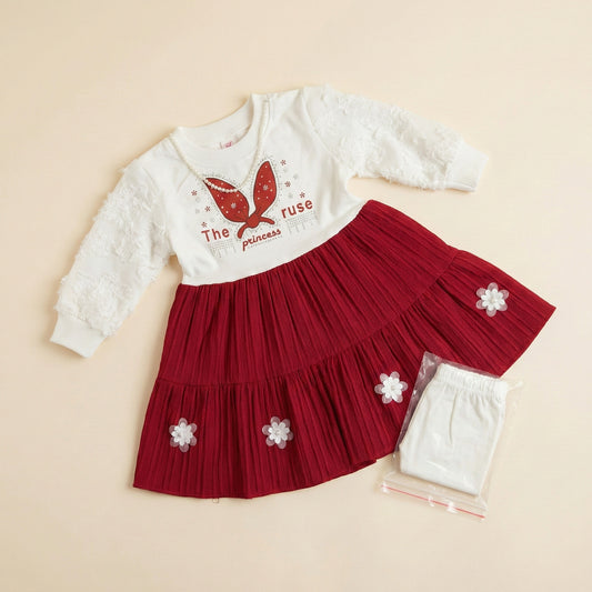 Baby Girl Red & White Party Frock - Elegant Fancy Dress 12M-5Y