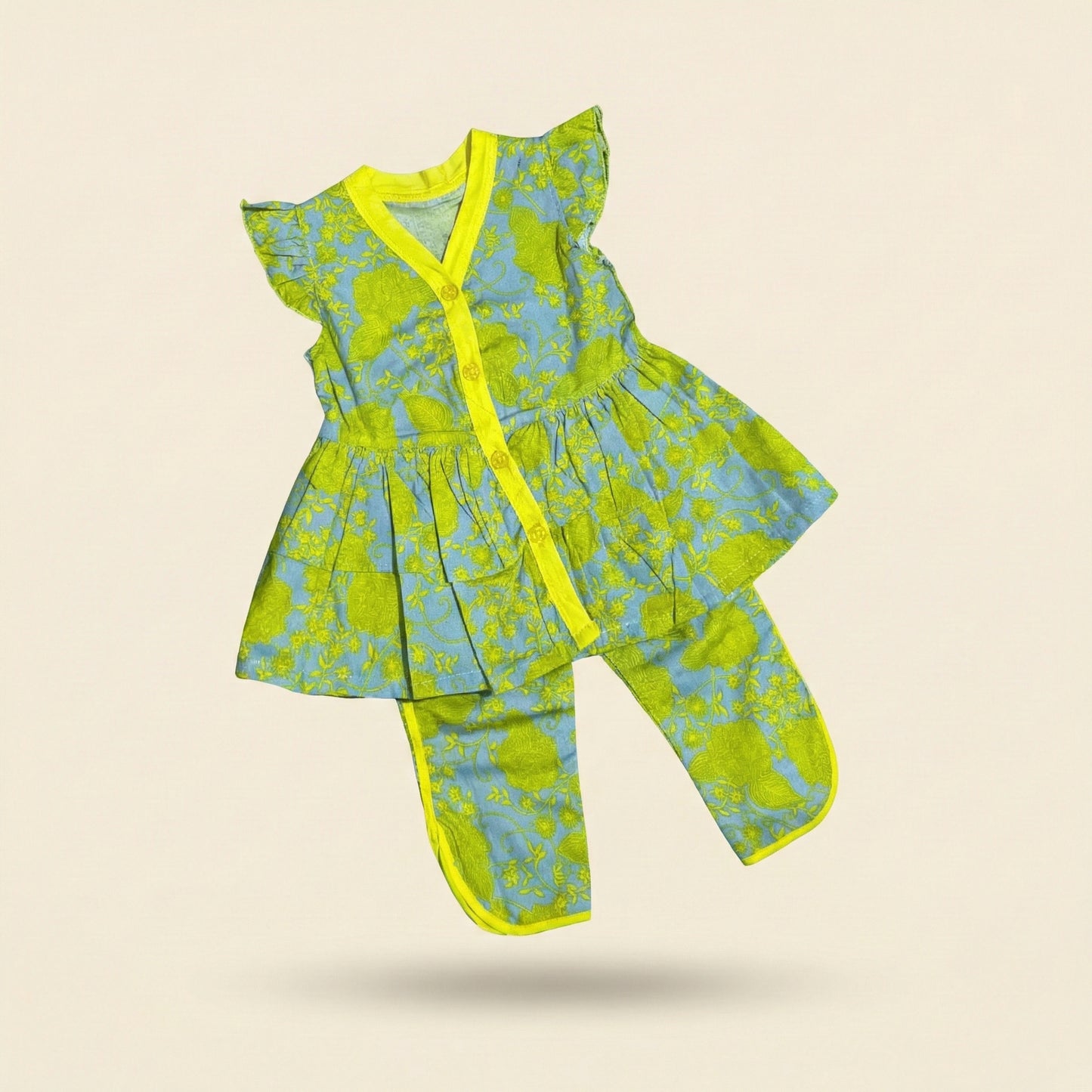 Baby Girl Green Floral Printed Frock - Beautiful Party Dress 12M-3Y