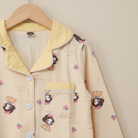 Boys Yellow Night Suit - Soft Printed Pyjama Set for Kids 4-7Y