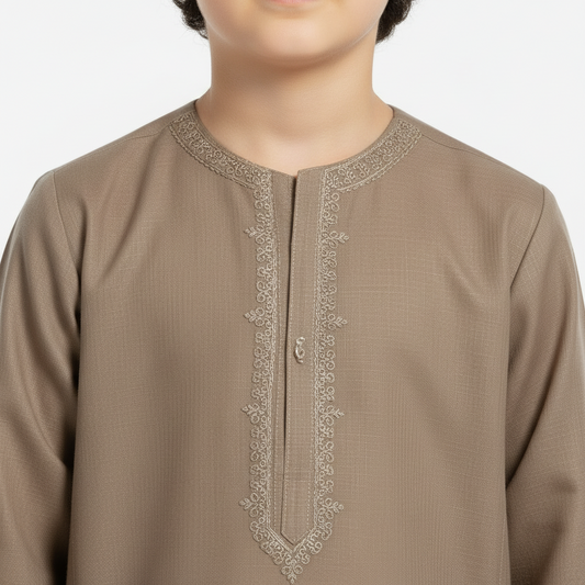 Boys Brown Paper Cotton Kurta Shalwar - Lightweight Traditional Outfit & Boys 1-4 Years