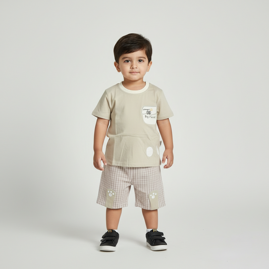 Baby Boys Big Eyes 2-Piece Set - Cute Character Printed Shirt & Shorts 9-24 Months