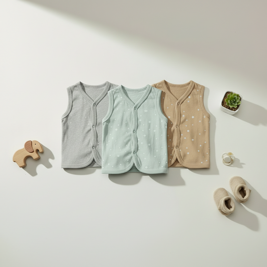 Baby Sleeveless Vest - Soft Cotton Multicolour Pack of 3 for Newborns & Infants 0-12 Months