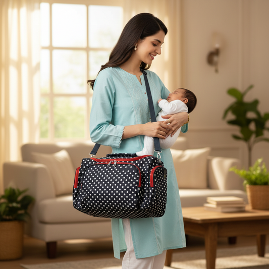 Baby Diaper Bag - Playful Polka Dots Design Large Capacity Mummy Bag | Comfort Cubz