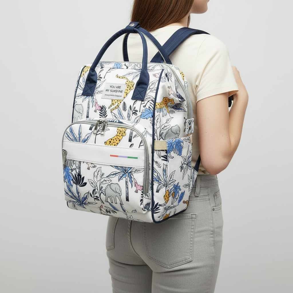 Baby Diaper Bag - Stylish Floral Pattern Large Capacity Mummy Bag for New Mums