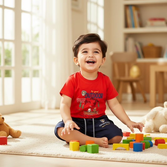 Baby Red Shirt & Shorts Set - Soft Cotton Summer 2-Piece Casual Outfit for Infants 3-9 Months