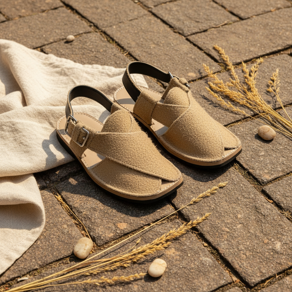 Kids Peshawari Chappal Chocolate Fur Design - Handmade Traditional Sandals