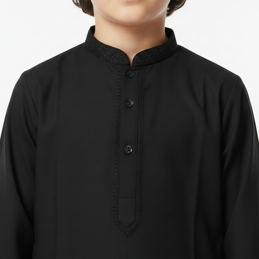 Boys Black Embroidered Kurta Shalwar โ Premium Traditional Outfit for 1โ7 Years