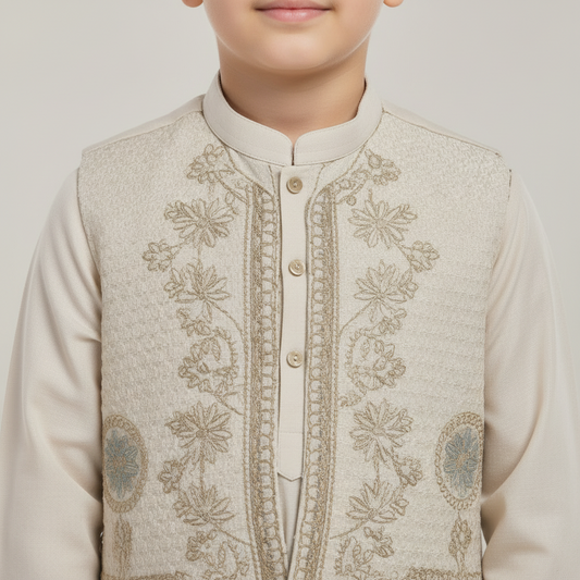 Boys 3-Piece Waistcoat Kurta Shalwar - Premium Traditional Outfit 2-3Y