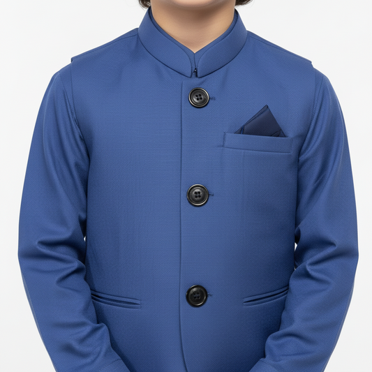 Boys Blue Kurta Shalwar with Plain Waistcoat - Traditional Outfit 4-7Y