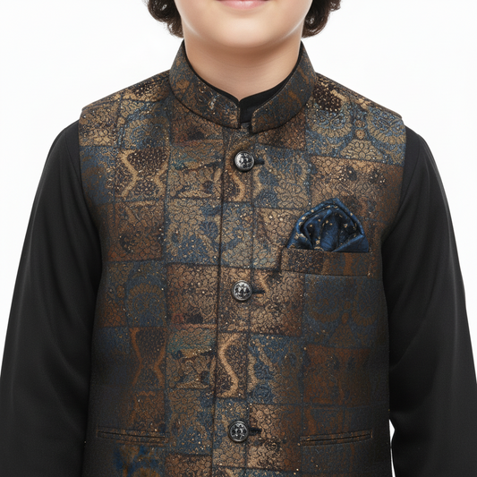 Boys Premium Kurta Shalwar with Fancy Waistcoat - Traditional Outfit 1-7Y