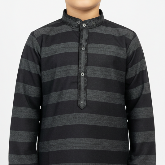 Boys Striped Black Kurta Shalwar - Traditional Outfit 1-7Y