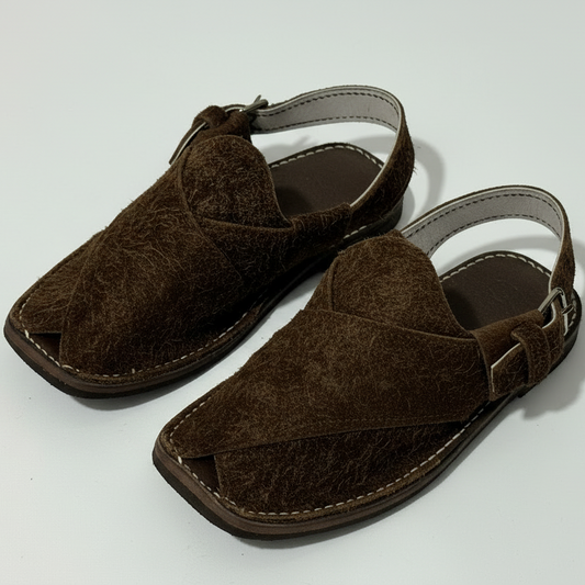 Kids Peshawari Chappal Chocolate Fur Design - Handmade Traditional Sandals