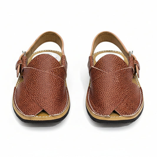 Kids Brown Peshawari Chappal Textured Design - Handmade Traditional Sandals