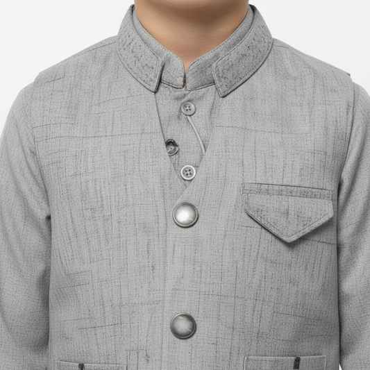 Boys Gray Kurta Shalwar with Design Waistcoat - 1-4 Years