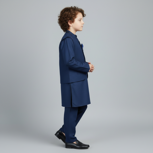 Boys Blue Kurta Shalwar with Waistcoat - 1-4 Years