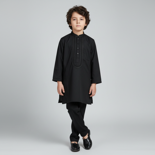 Boys black kurta shalwar traditional 2-piece outfit