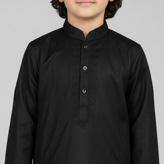 Boys Premium Cotton Black Kurta Shalwar - Traditional Outfit